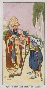 Provérbio Oriental: Dar um empréstimo e fazer um inimigo (cor litho) de René Bull