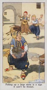Provérbio Oriental: Pegar numa pedra grande é um sinal de que não será atirada (cor litho) de René Bull