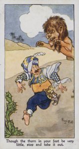 Provérbio Oriental: Embora o espinho no seu pé seja muito pequeno, pare e tire-o (cor litho) de René Bull