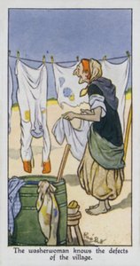 A lavadeira conhece os defeitos da aldeia (cor litho) de René Bull