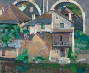 Casas no Vézère em Uzerche (óleo sobre papelão)
