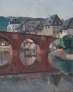 Reflexão da ponte sobre o Lote em Espalion, Aveyron