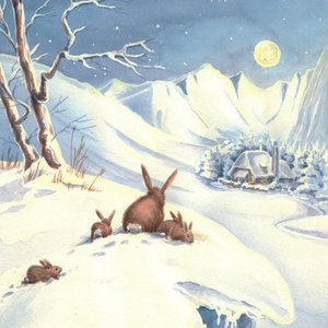Coelhos numa noite de inverno ao luar