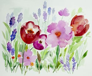 Jardim de flores em aguarela de Renate Holzner