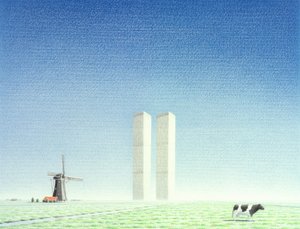 Torres Gémeas, 2001, desenho a lápis de cor sobre papel
