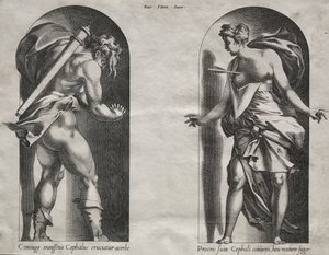 Cephalus e Procris em dois nichos, 1538-1540. de Rene Boyvin