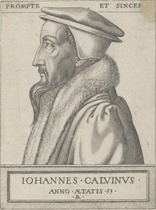 Jean Calvin (1509 - 1564), teólogo e força primária da Reforma Protestante, 53 anos de idade.