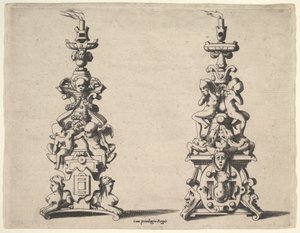 Dois desenhos de castiçal, ca. 1550-60. de Rene Boyvin