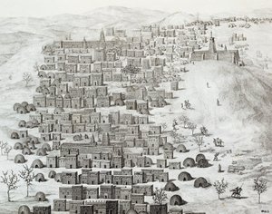 Vista da cidade de Timbuktu, Mali, gravada de Travels through Central Africa to Timbuctoo por René Caillie (1799-1838) entre 1824 e 1828, África de Rene Caillie