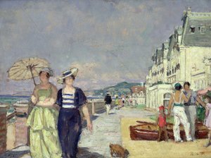 Mulheres elegantes à beira-mar em Cabourg, c.1929 (óleo sobre tela)