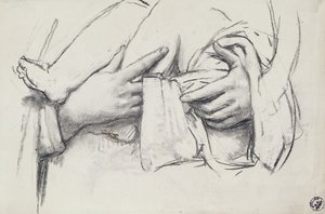 Estudo da mão para Nossa Senhora de Morienval em Oise, França (carvão vegetal sobre papel)