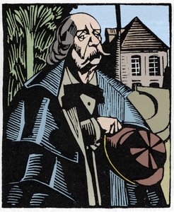 Retrato de Gustave Flaubert (1821-1880). Gravura em madeira de Hermann-Paul (Hermann Paul) (1874-1940) para o livro de Louis Bertrand "Flaubert a Paris ou Le Mort Vivant". de Rene George Hermann Paul