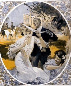 Jogos de jardim: preparação de um jogo de malha de pescada, início do século. Ilustração de Rene Lelong (1871-1933) de Rene Lelong