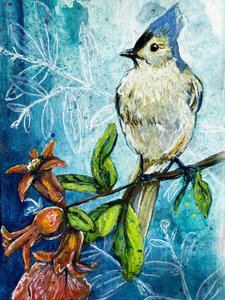Chapim-de-crista-felpuda e romã
