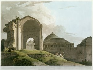 Ruínas do Palácio em Madurai, gravadas por Thomas e William (1769-1837) Daniell, publicado em 1798 (cor lito)