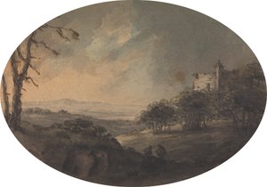 Paisagem com Dois Homens numa Colina e um Castelo à Distância de Rev. William Gilpin