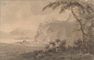 Duas figuras numa estrada junto a um lago de Rev. William Gilpin