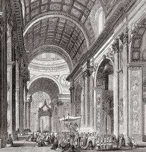Uma procissão no interior da Basílica de São Pedro, Cidade do Vaticano, Roma, Itália, no final do século XIX. De Italian Pictures do Rev. Samuel Manning, publicado por volta de 1890. de Reverend Samuel Manning