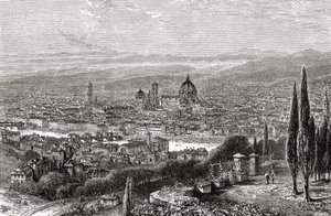 Vista de Florença, Toscana, Itália, a partir do terraço de San Miniato, no final do século XIX. De Italian Pictures do Rev. Samuel Manning, publicado por volta de 1890. de Reverend Samuel Manning