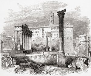 No Fórum, olhando para o Capitólio, Roma, Itália, no final do século XIX. De Italian Pictures do Rev. Samuel Manning, publicado por volta de 1890. de Reverend Samuel Manning