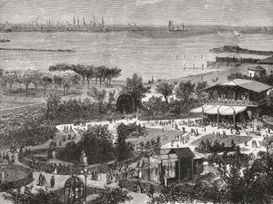 Jardins públicos e estrada de Livorno, também conhecida como Leghorn, Toscana, Itália, no final do século XIX. De Italian Pictures do Rev. Samuel Manning, publicado por volta de 1890. de Reverend Samuel Manning