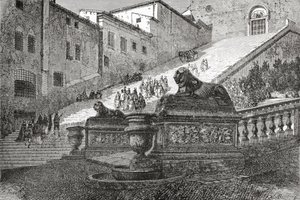 Escadaria que conduz à Basílica de Santa Maria do Altar do Céu, Roma, Itália, no final do século XIX. De Italian Pictures do Rev. Samuel Manning, publicado em 1890. de Reverend Samuel Manning