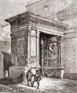 O Arcus Argentariorum, na parede ocidental da igreja de San Giorgio al Velabro, Roma, Itália, no final do século XIX. De Italian Pictures by Rev. Samuel Manning, publicado em 1890. de Reverend Samuel Manning