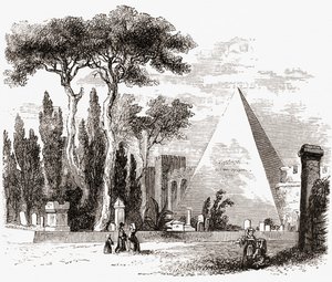 O Cemitério Protestante e a Pirâmide de Céstio, Roma, Itália, no final do século XIX. De Italian Pictures by Rev. Samuel Manning, publicado em 1890. de Reverend Samuel Manning