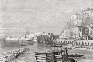 O cais de Santa Lucia, Nápoles, Itália, no final do século XIX. De Italian Pictures do Rev. Samuel Manning, publicado em 1890. de Reverend Samuel Manning