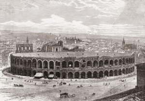 A Arena de Verona, Piazza Bra, Verona, Itália, no final do século XIX. De Italian Pictures do Rev. Samuel Manning, publicado por volta de 1890. de Reverend Samuel Manning