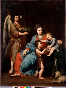 Virgem com o Menino com São João Batista Pintura de Reynaud Levieux (1613-1699) Século XVII Sol 108x76 cm Genes, Musei di Strada Nuova (ex Palazzo Bianco)