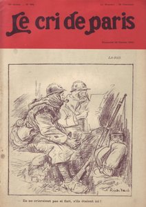 Ilustração de Ricardo Flores (1878-1918) para a capa do Le Cri de Paris, 20/02/16 - La-bas "Eles não gritariam tão alto se estivessem aqui". - Guerra dos 14 -18, Imprensa/Mídia, Vida do Soldado, Trincheiras, Vida Diária, Fumar, Geléia, Espingardas - Soldad de Ricardo Flores