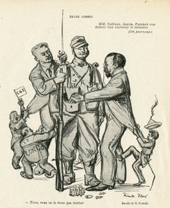 Ilustração de Ricardo Flores (1878-1918) em Le Rire, 21/06/13 - Sales kidses - Army, Military Service, Socialism - Jaures Jean, Caillaux Joseph (1863-1944), Painleve Paul (1863-1933) de Ricardo Flores