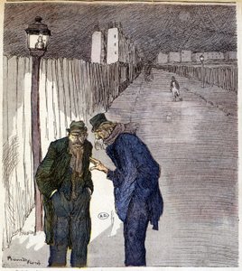 Dois homens a conversar num beco sinistro - desenho de Ricardon Florès