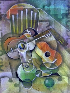 Natureza morta com guitarras cubistas de Ricardo Maya