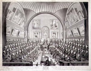 O Senhor Prefeito, Vereadores e Conselho Comum na Câmara do Conselho Guildhall, Londres, gravado por Thomas Sutherland (b.c.1785) publicado em 1825 (litho) de Richard (after) Dighton