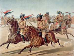 Escoteiros do 10º Lanceiros de Bengala (Kit de Serviço de Campo), o Exército Anglo-Indiano da década de 1880 (cor litho)