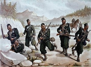A 3ª Skirmishing Gurkhas, o Exército Anglo-Indiano dos anos 1880 (cor litho)
