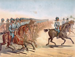 A 3ª Cavalaria Ligeira Madras, ordem de revisão, Exército Anglo-Indiano da década de 1880 (cor litho)