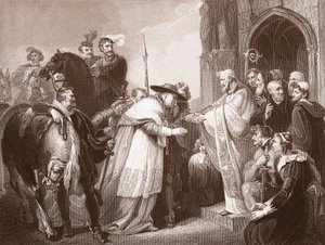 Cardeal Wolsey na Abadia de Leicester, gravada por R. Walther (litho)