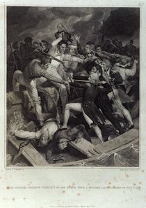 O conflito do Contra-Almirante Nelson em sua barcaça com um lançamento espanhol, noite de 3 de julho de 1797, gravado por A. Smith, publicado pela Cadell & Davies, maio de 1809 (gravura)