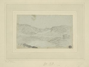Paisagem montanhosa (carvão sobre papel azul, deitada sobre papel creme (2 camadas)) de Richard (attr.to) Wilson
