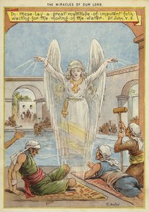 Os Milagres de Cristo: pessoas doentes à espera do movimento da água por um anjo (chromolitho) de Richard Andre