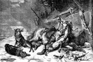 Viajante a Cavalo atacado por uma Matilha de Lobos