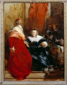 Rainha de França Ana da Áustria (1601-1666) e Cardeal Jules Mazarin (Giulio Raimondo Mazzarino ou Mazarino) (1602-1661) Pintura de Richard Bonington (1801-1828) 1824 Sol. 0,35x0,27 m