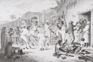 Black Dance, de "West India Scenery with Illustrations of Negro Character", impresso por R. Jennings