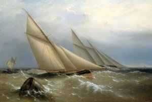 Um iate de escuna e cortador arredondando uma bóia de Richard Brydges Beechey