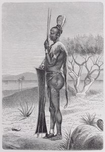 Um negro Shuli tatuado com as suas armas, de 