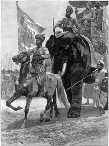 Chegada do Nawab Siraj Ud Daulah antes da posição de Clives, Índia, 1757, 1893.