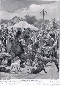Isca de urso na época dos saxões, da "História da nação britânica" de Hutchison, c.1920